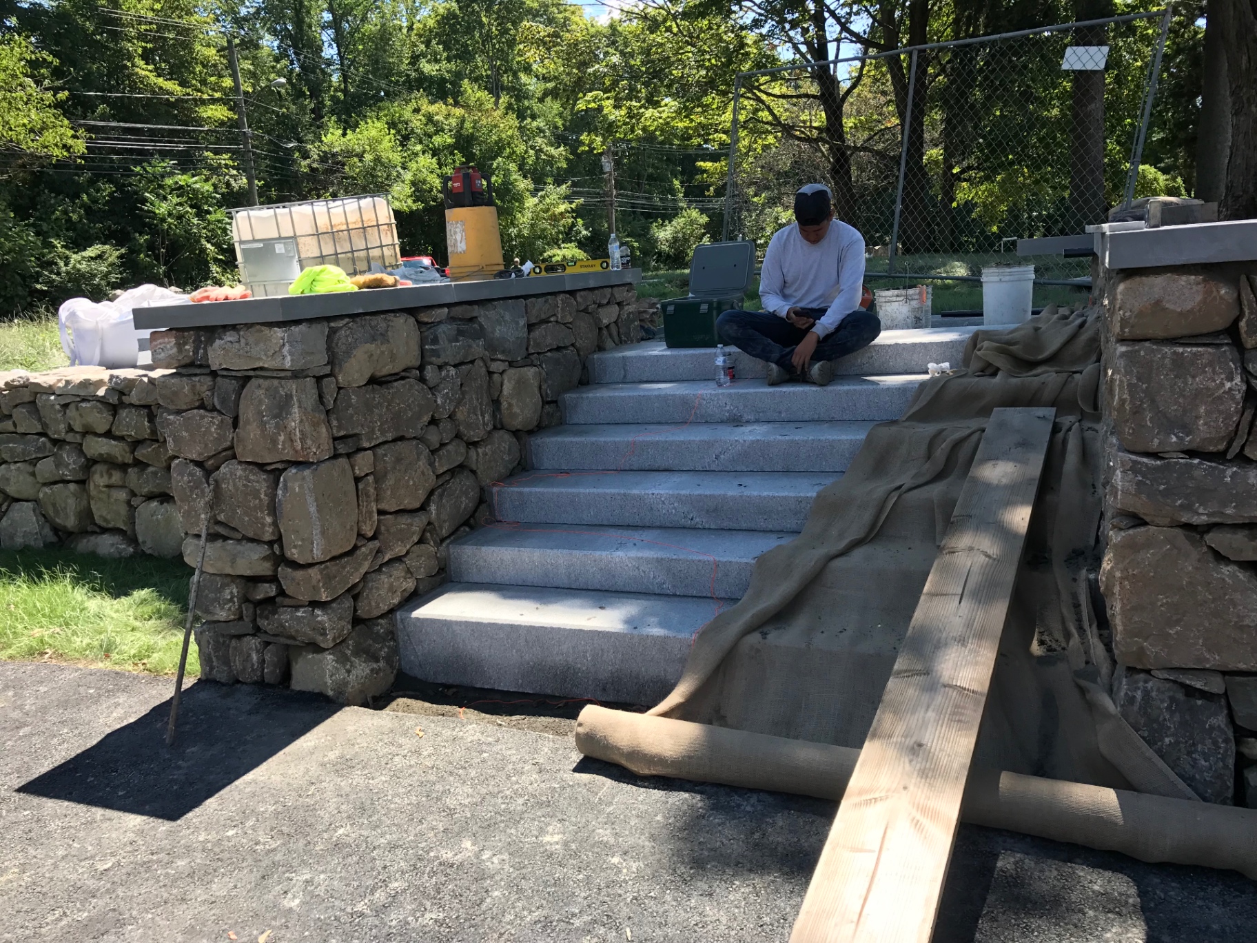 Granite steps flanked by dry-laid stone walls